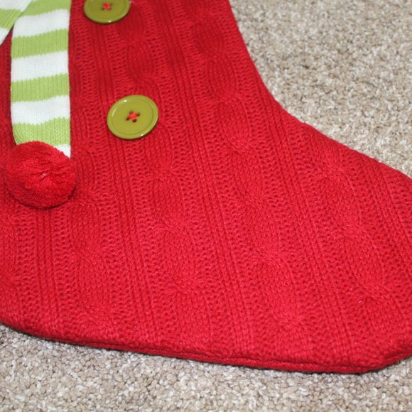 Hobby Lobby Whimsical Knit Christmas Stocking Red Green White Scarf Buttons NWT - Picture 2 of 5